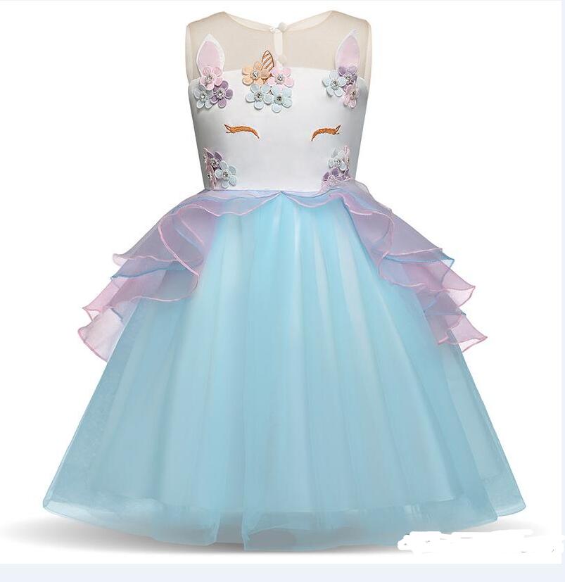 Toddler Girls Unicorn Dress 4 Colors Sleeveless Embroidered 3D Unicorn Princess Dresses Wedding Dress Summer Performance Skirt 3-7T - Click Image to Close